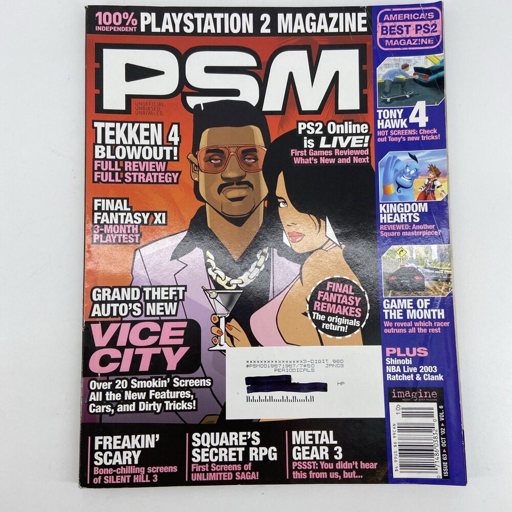 PSM Playstation 2 Magazine Issue 63 GTA Vice City Final Fantasy XI Oct 2002